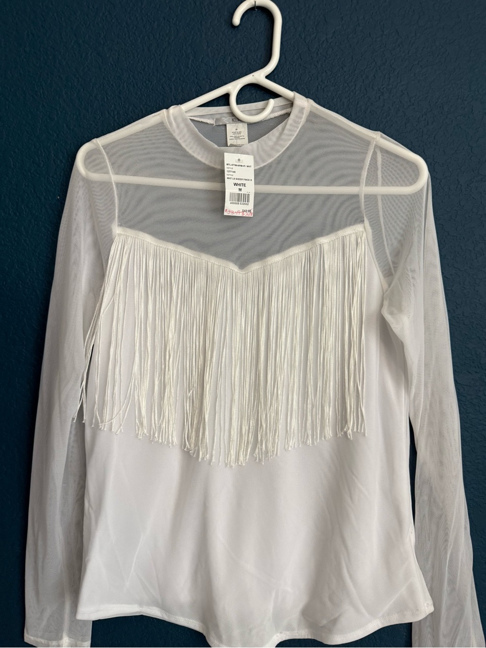 White Fringe Mesh Yoke Blouse - A New Day